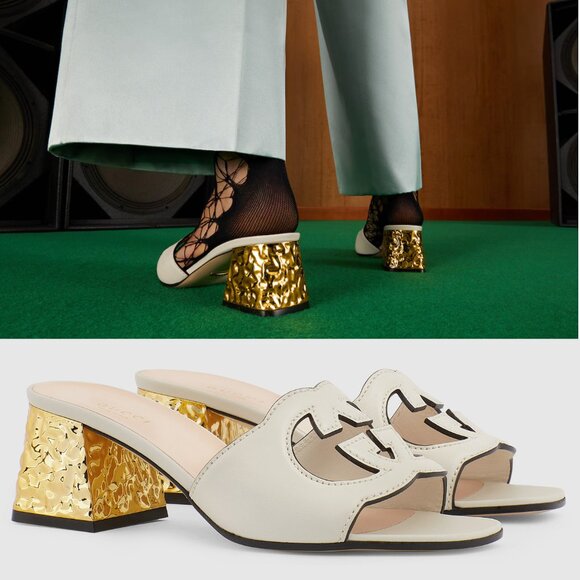 GUCCI SHOES INTERLOCKING G LOGO CUT OUT WHITE LEATHER MULES SANDALS sz 42 12 - Picture 1 of 15
